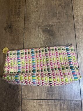 The Sak Multicolor Woven Clutch with Pink, Green, Blue and Cream